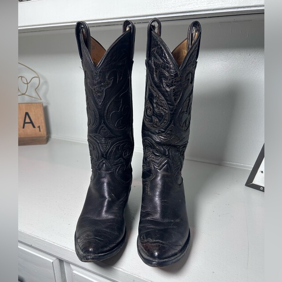 Vintage Tony Lama Gold Label Women’s Black Western Cowboy Boots 6–6.5 USA Made - Picture 2 of 9
